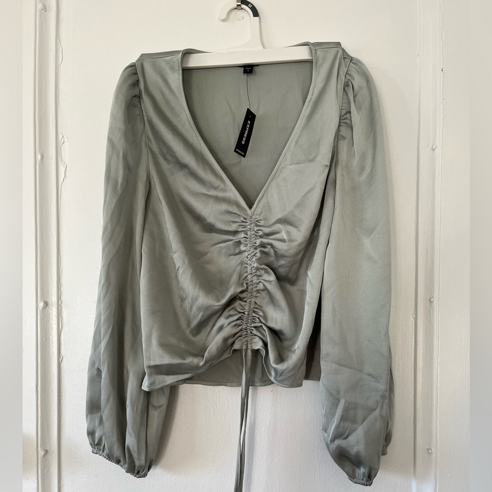 Express silver satin runched long sleeve